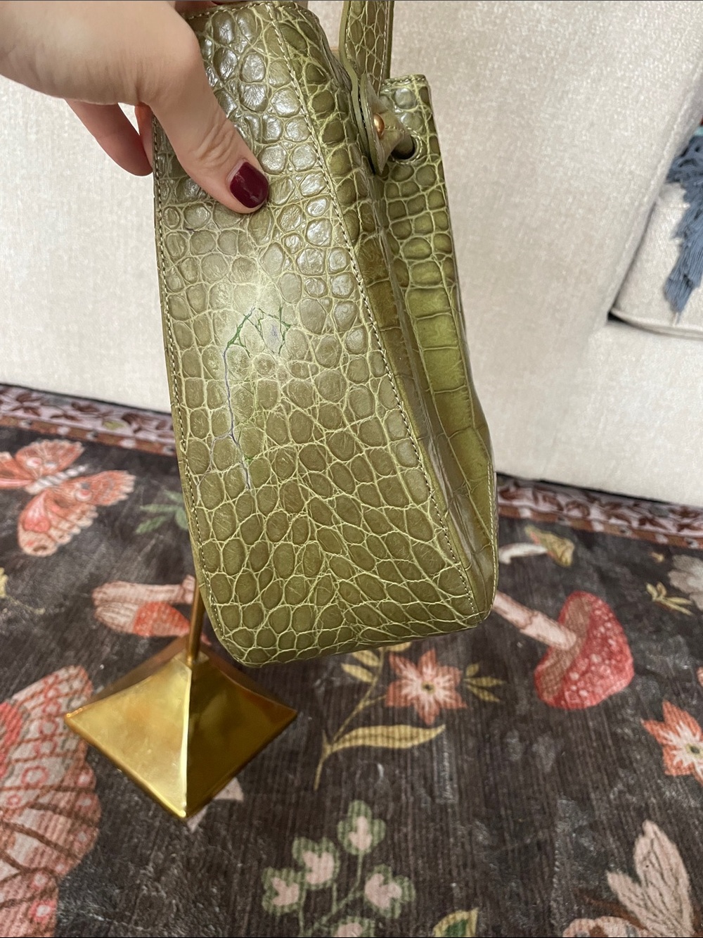 BRAHMIN Green Faux Croc Bag Purse Hobo One Callout Gorgeous Can Attach Crossbody - Picture 6 of 14